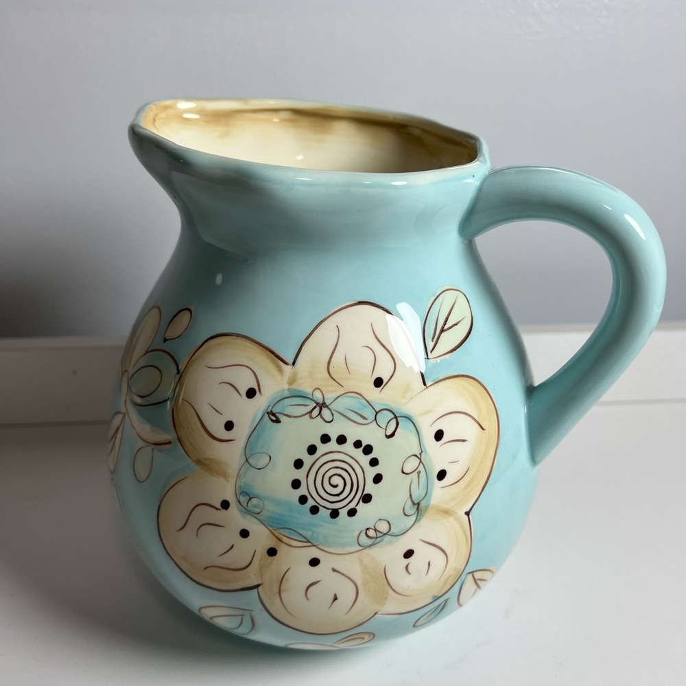 Pier 1 Blue and Cream Floral Ceramic Pitcher